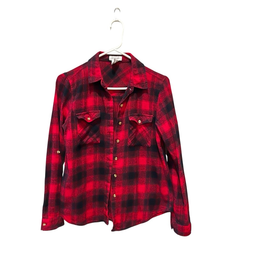 Red and Black Plaid Button-Up Shirt